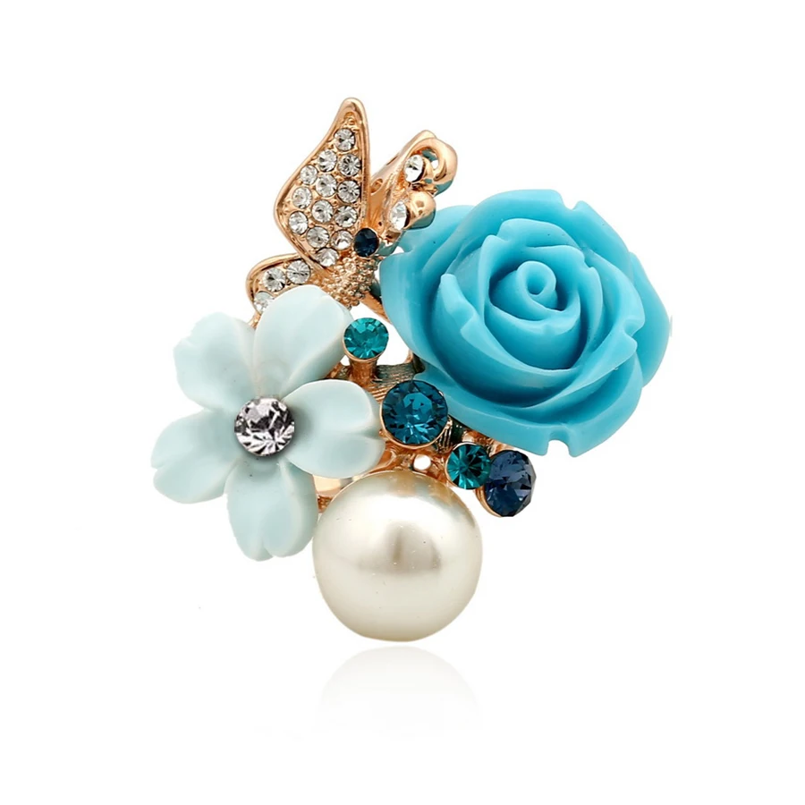 Fashion Korean Simulated Pearl Flower Ring For Girl Flower Butterfly Rose Rings Floral Jewelry Valentine's Gift