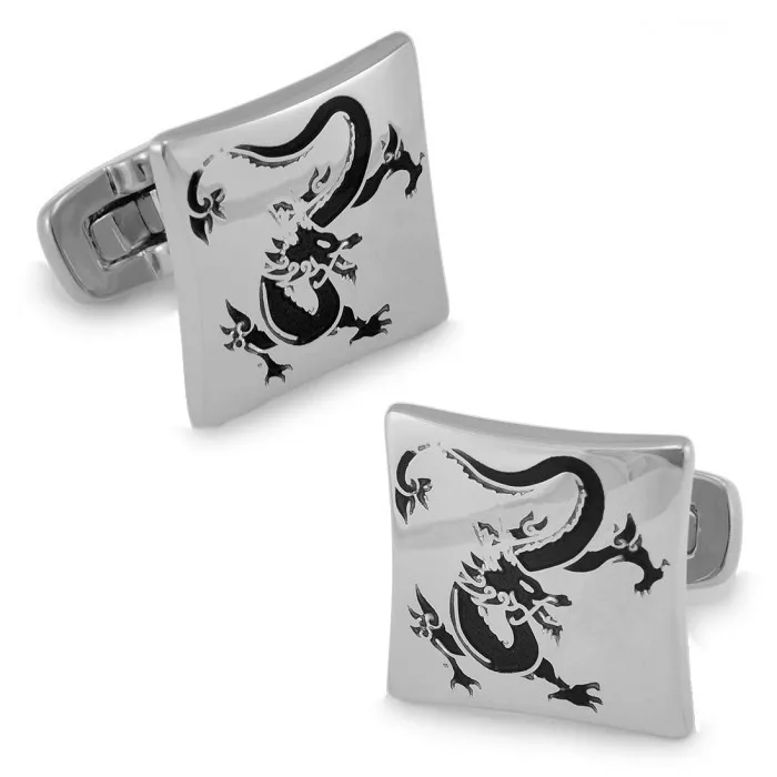 SPARTA Arrogance Dragon White Gold Electroplated square enamel cufflinks High quality metal men's Cuff Links + Free Shipping !!!