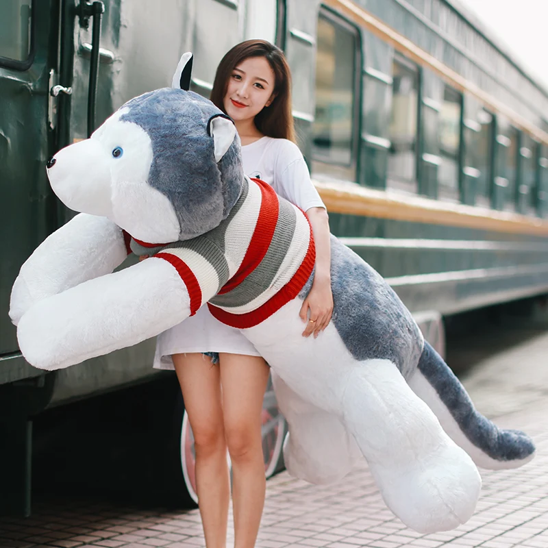 Pop Jumbo Animal Husky Plush Toy Giant Stuffed Cartoon Dog Doll Sleeping Pillow for Girlfriend Gift Decoration 150cm 170cm 190cm