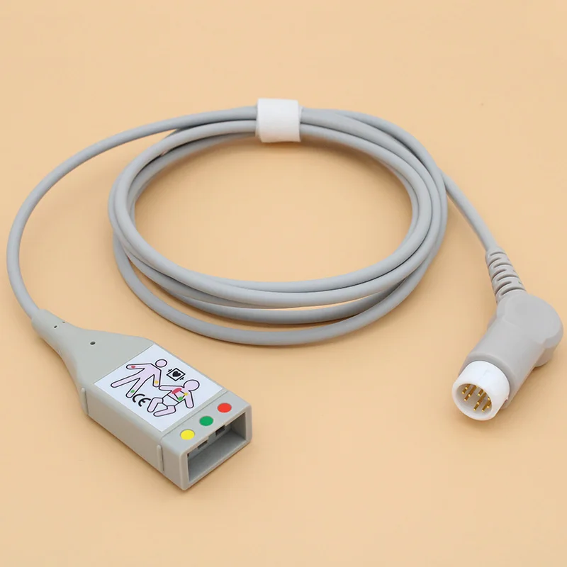 12P M1500A M1510A ECG EKG 3 Lead trunk cable and leadwire for HP VM4/V24/M3001A/M4735A/78352C,AHA/IEC,snap/clip.