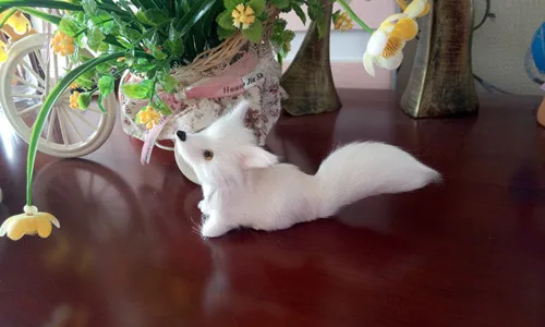 

simulation mini squatting fox model toy plastic&fur white fox 13x7cm hard model,home decoration gift t208