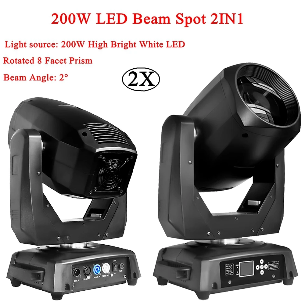 

2pcs/Lot Professional DMX Beam Spot 2in1 LED Moving Head Light 8 Facet Prism LED Spot Moving Head Dj Disco Stage Party Lights