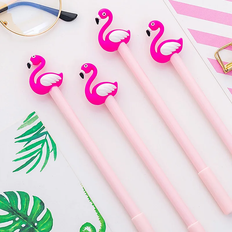 24 Pcs Creative Cartoon Pink Flamingo Office Signature Pen Neutral Pen Student Stationery Examination Learning Supplies