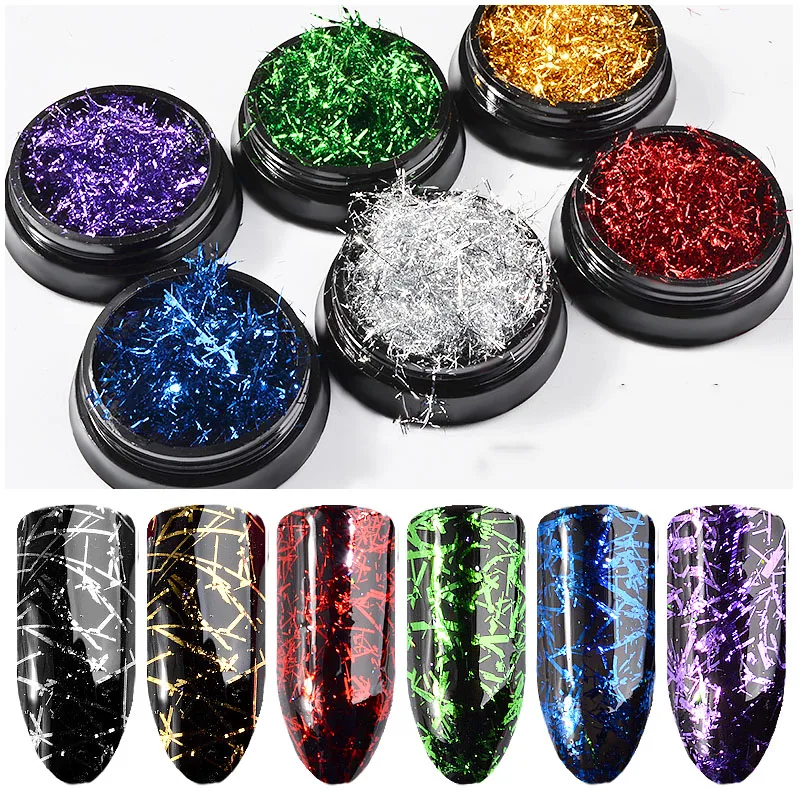 0.2g/box Nail Colorful Glitter Silk Lines Superfine Gold Silver Foil Stickers 3D DIY Design 6color Stripe Star Line Decals Decor