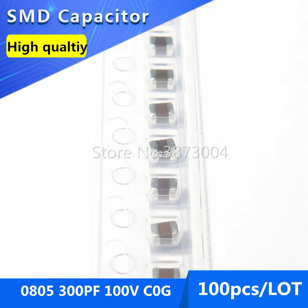 100pcs 0805 300PF 0.3nF C0G/NPO 100V 5% Thick Film Chip Multilayer Ceramic Capacitor