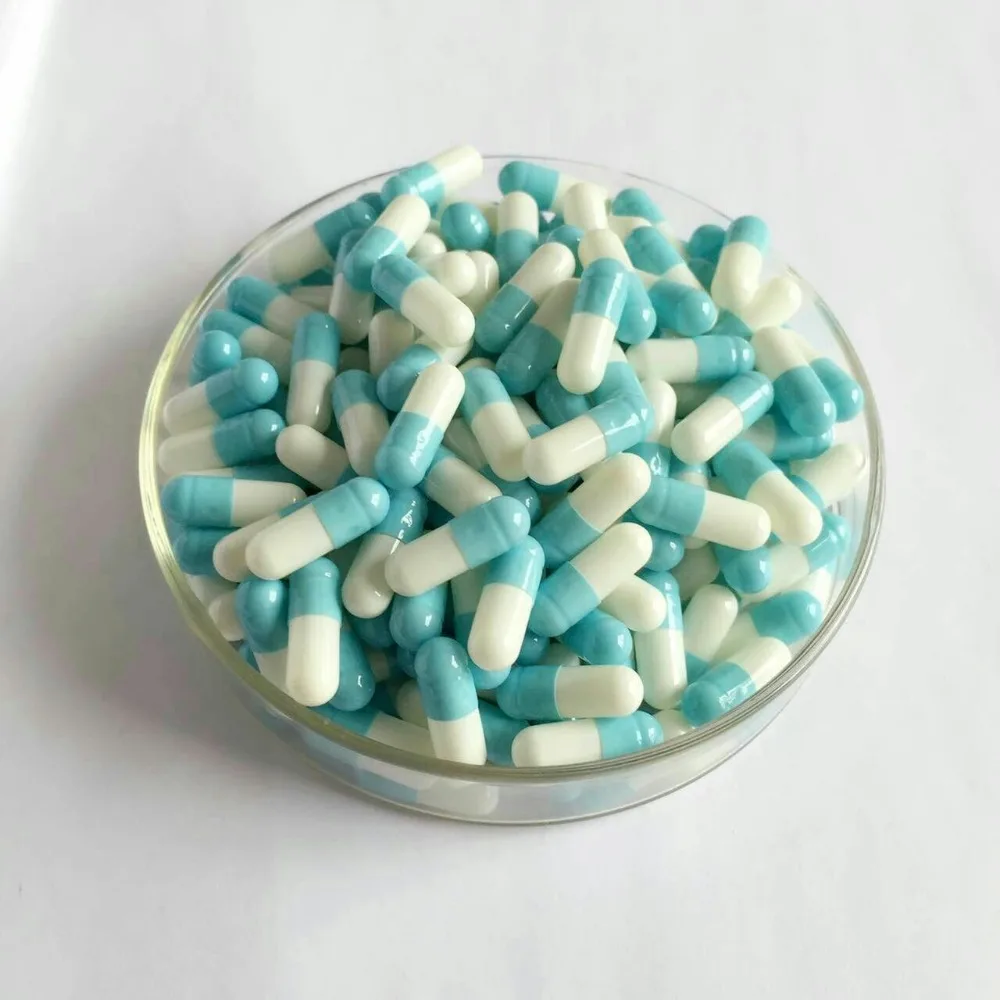 

(10,000pcs/pack) Size 3# light blue/White Color Gelatin Capsule,Empty Capsule only Joined Availabled