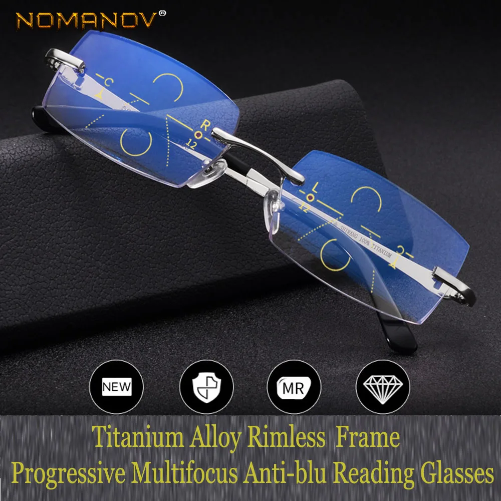 

2019 New Nomanov = Progressive Multifocal Reading Glasses Rimless Diamond Cut For Edges See Near And Far Top 0 Add +0.75 To +3