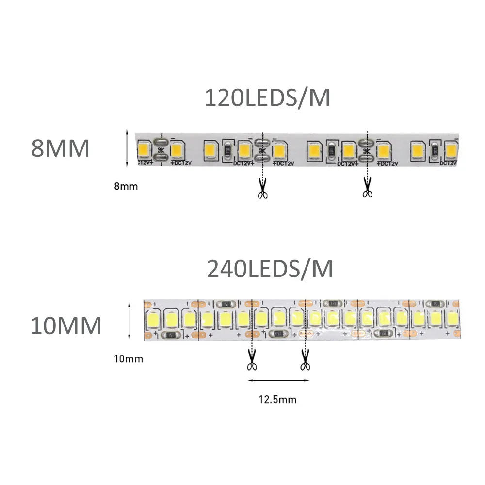 12V LED-Streifen SMD 2835 0,5M 1M 3M 5M LED-Lichtband 120LED/M 240LED/M Warmweiß Flexibler Lichtstreifen Heimdekoration Beleuchtung – Detail 1