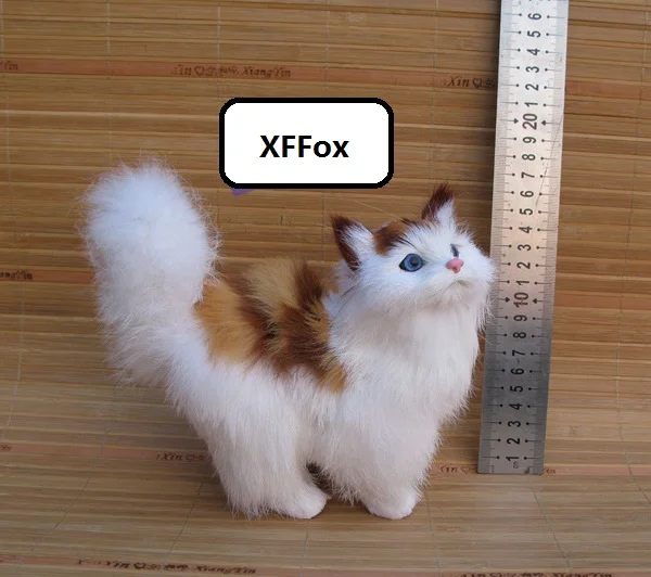 cute real life yellow stripe&white cat model plastic&furs simulation standing cat doll gift about 17x8cm xf1334