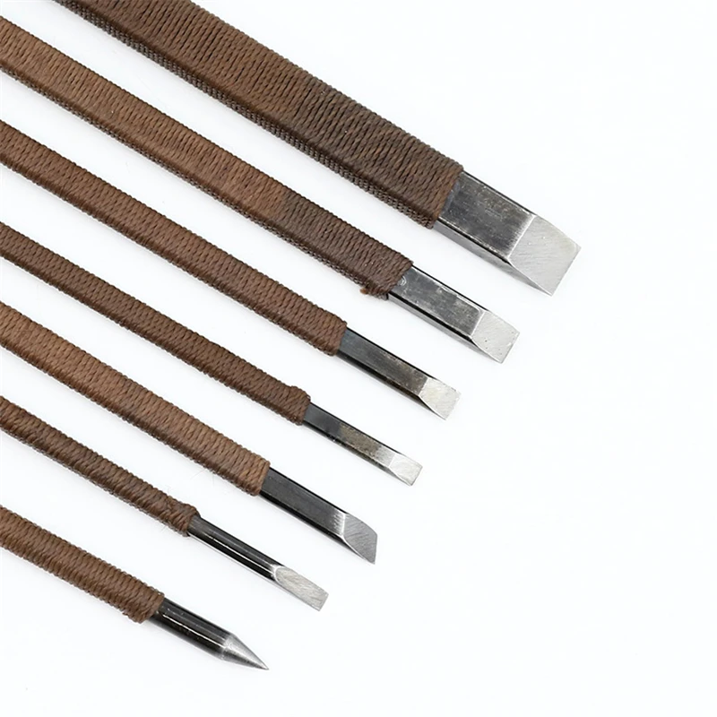 7 Pcs/set Stone Carving Knife Tool Set Manganese Steel Flat&Oblique Knife Woodworking Tools for Carving Enthusiasts