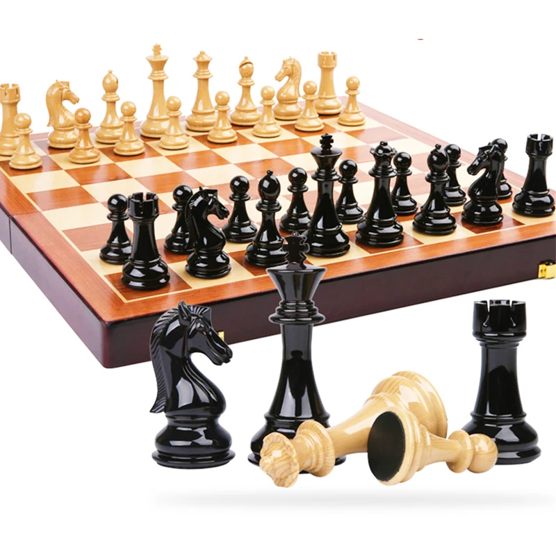 

BSTFAMLY wooden chess set game, portable game of international chess, High-grade folding chessboard ABS steel chess pieces, LA2