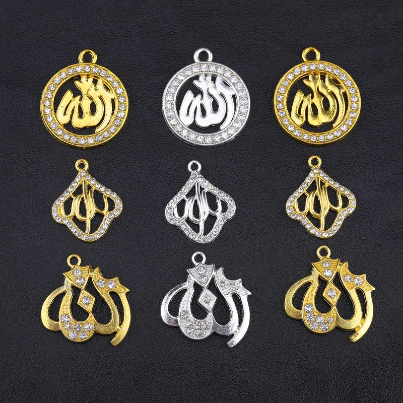 Supplies For Jewelry Cz Rhinestones Silver Color Allah Muslim Crescent Moon Charm Connectors For Islamic Jewelry DIY Making