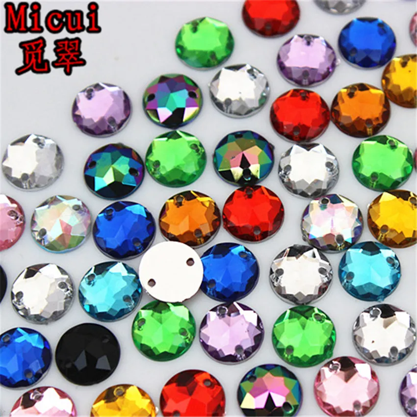 Micui 100pcs 8mm Round Chamfer Surface Flatback Crystal Stones Sewing Acrylic Rhinestones For Wedding Arts Crafts Decorate MC785