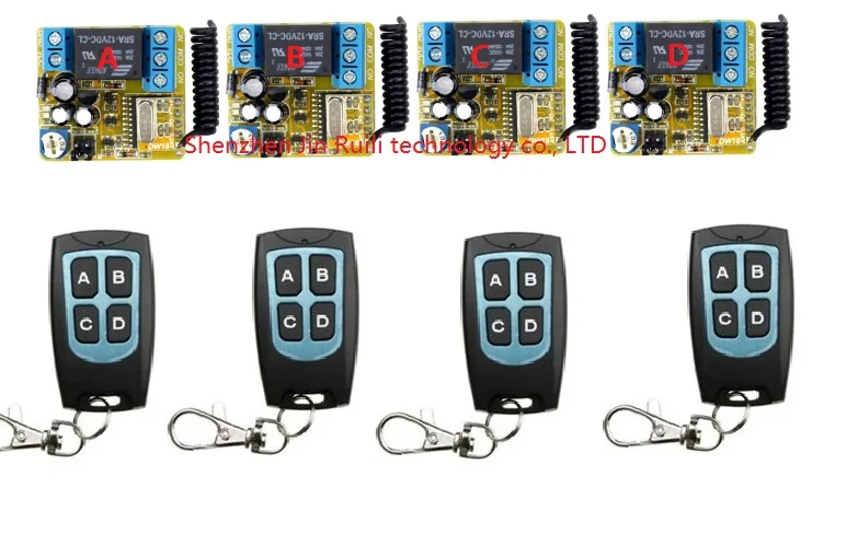 

DC12V 1CH Time delay Remote Control Switch System 4pcs waterproof Transmitter with 4pcs Receiver for Appliances Gate Garage Door