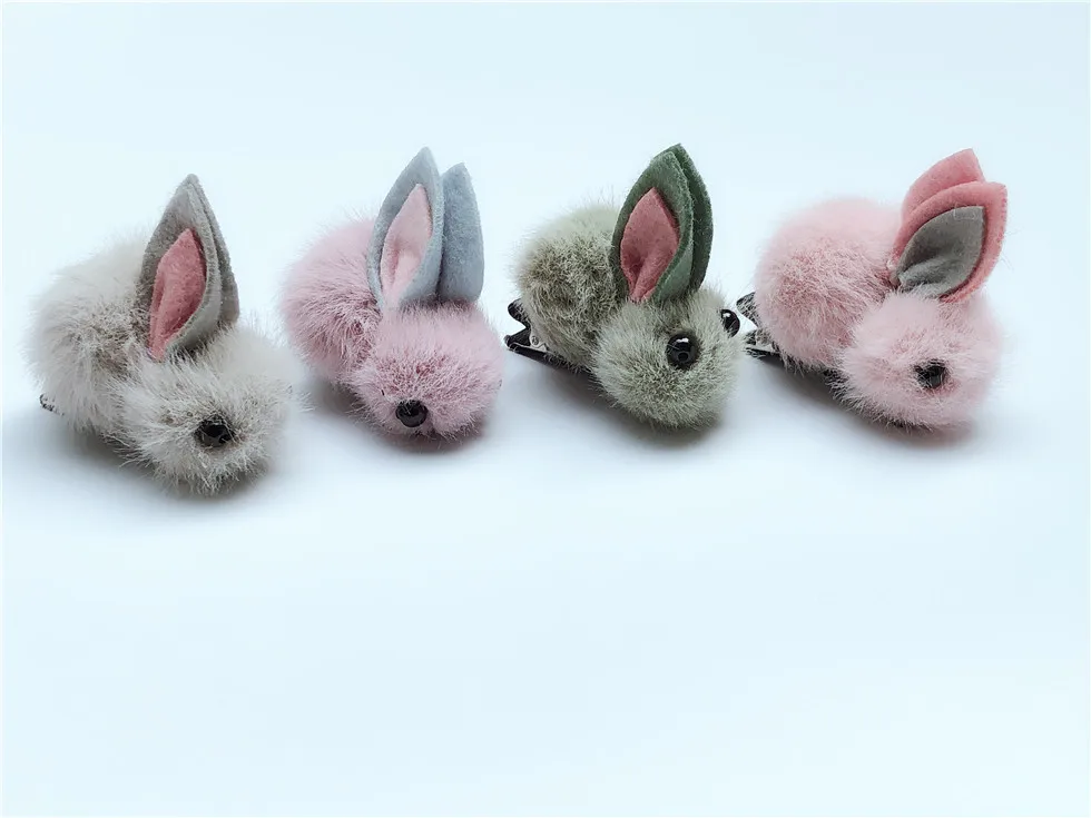 Boutique ins 12pcs Fashion Cute Fur Pom Pom Rabbit Hairpins Solid Easter Bunny Hair Clips Princess Headwear Hair Accessories