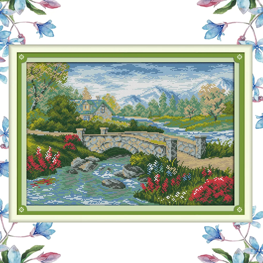 NKF Bridge River Cross Stitch Pattern 11CT14CT Needlework Painting Cross Stitch Set for Embroidery Stamped Kits Home Decor