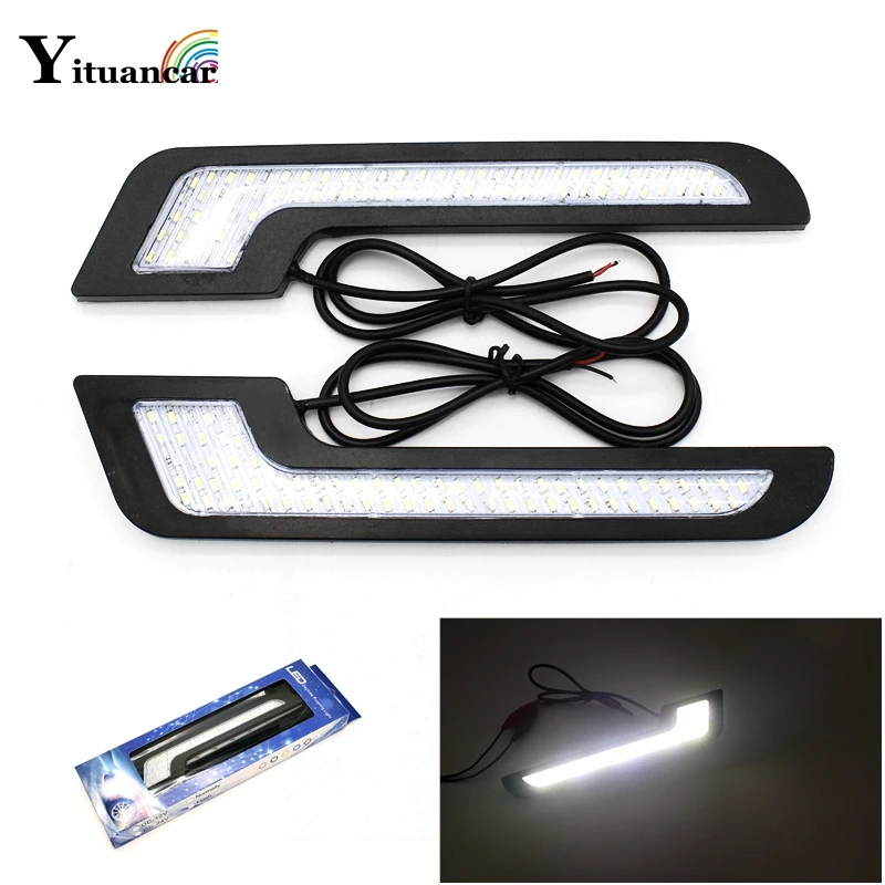 

Yituancar 2 шт./компл. 2X72 чипы 3140SMD светодиодный дневные ходовые огни дневного светильник для укладки волос DC12V вождения авто передняя лампа автом...