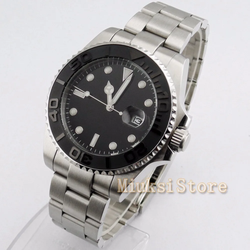 43mm black dial sapphire glass BLACK uni-directional bezel automatic men watch top brand