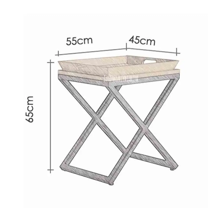 Small Apartment Tea Table Simple Solid Wood Living Room Coffee Table Bedroom Side table Wooden Tray Solid Oak Iron Side Table