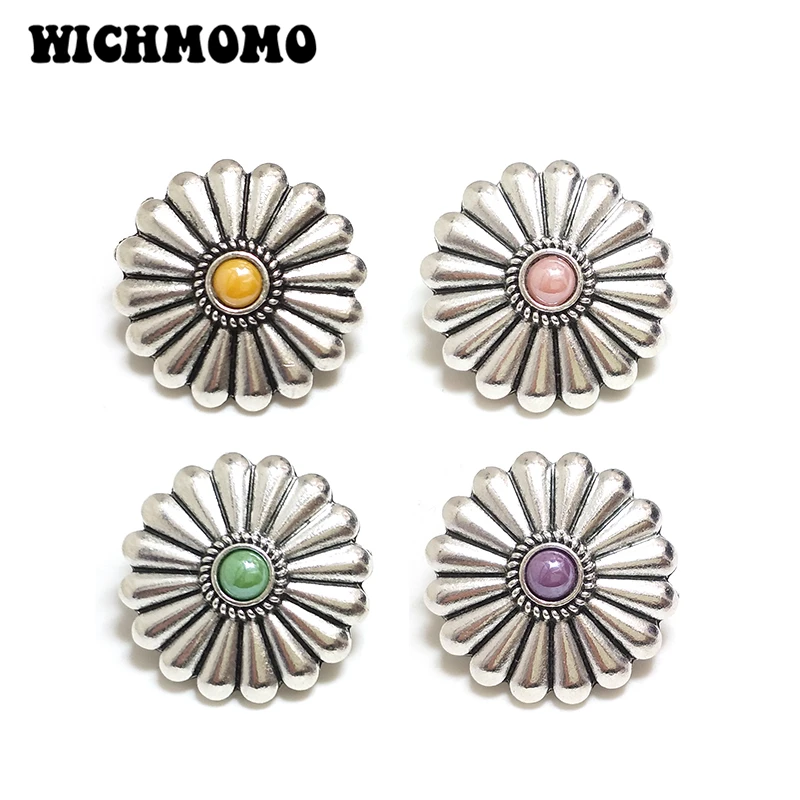 New 3pieces 30MM Retro Zinc Alloy Round  Clothes Decorative Daisy Buttons Charms Pendant for DIY Hair Jewelry Accessories