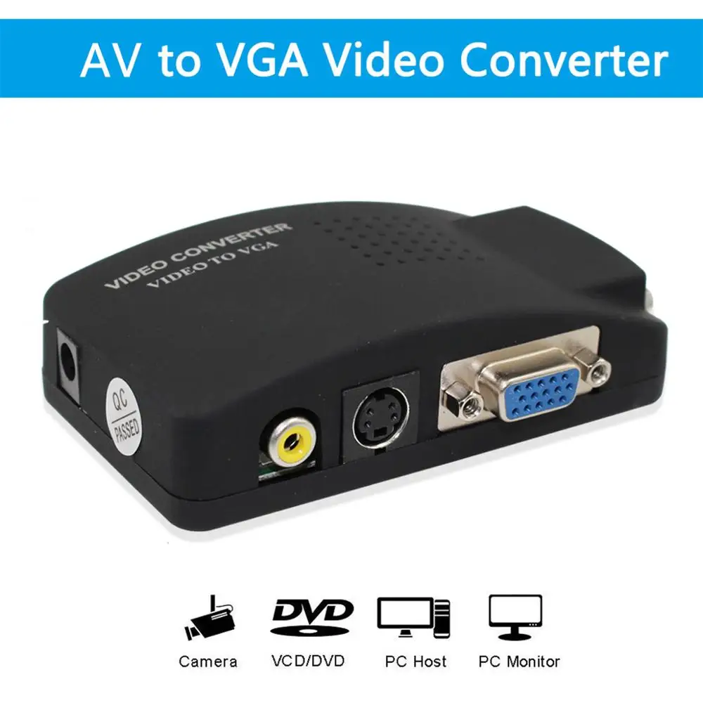 BNC to VGA Video Converter AV to VGA CVBS S video Input to PC VGA Out Adapter Converter Switch Box for PC MACTV Camera DVD DVR