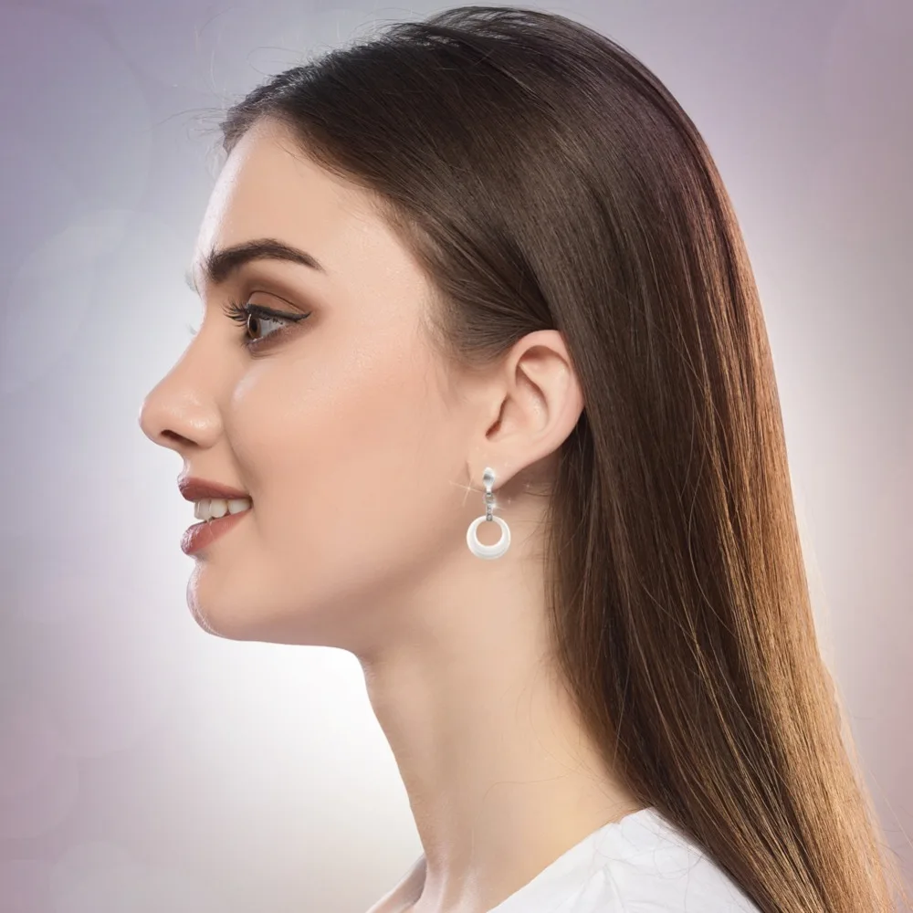 Fashion White Circle Earring For Women Never Fade Health Material Ceramic CZ Zircon Hoop Shape Earrings Wedding Jewelry