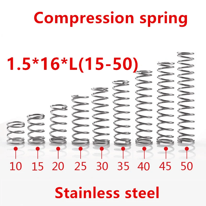 

10pcs/lot 1.5*16*10/15/20/25/30/35/40/45/50mm spring 1.5mm stainless steel Micro small Compression spring