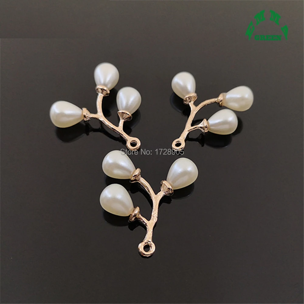 Pearl Leaf Tree Charm Pendant  gold color buttons buckle flat back embellishment for Craft DIY hair bow flower 30 mm 10 pcs