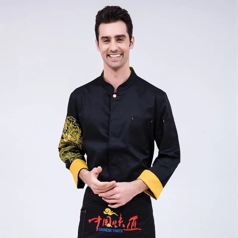 

New! Restaurant Coffee Bar Kitchen Uniform Gentman Man Chef Jacket Long-sleeve Chef Work Suit Concise Work Uniform B-6484