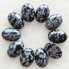 

Beautiful 10pcs Snowflake Obsidian Oval CAB CABOCHON No Hole 25x18x7mm for Jewelry Making