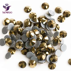 YANRUO Rhinestones Gold Aurum Strass Hot Fix Crystal Golden Color Hotfix Heat Iron on Dress Shoes Glass Sewing Rhinestones