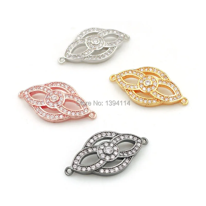 26*14*3mm Micro Pave Clear CZ Flower Face Connector Fit For Women As DIY Bracelets Accessory