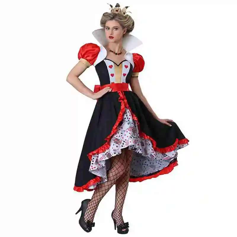 Adult Woman Flirty Queen of Hearts Alice In Wonderland Storybook And Fairytale Cosplay Clothing Carnival Party Halloween Costume