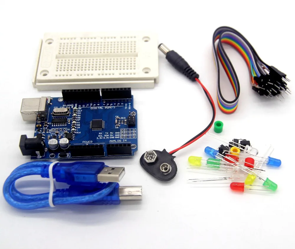 New Starter Kit UNO R3 Compatible include Breadboard LED Jumper Wire Button Battery Connector Resistors uno r3 board