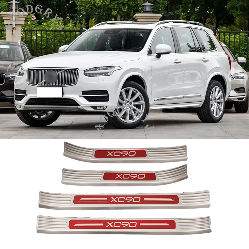 Car styling accessories For Volvo XC90 2015-2019 External stainless steel Car Welcome Pedal Door Sill Scuff Cover Trim 4pcs