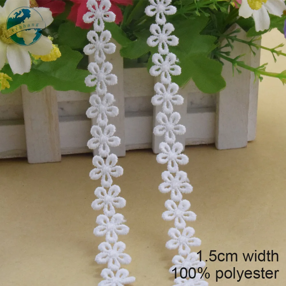 2yards 1.5cm White Polyester Embroidery Lace Sewing Ribbon Fabric Guipure Diy Trims Warp Knitting DIY Garment Accessories#3752