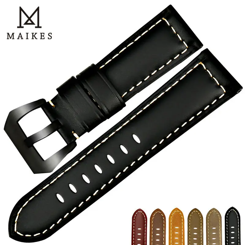 MAIKES New design watchbands for Fossil 22 24 26mm vintage genuine cow leather watch strap band watch accessories for Panerai