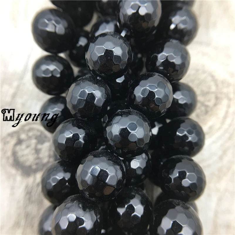 5Strands Faceted Round Onyx Loose Beads,Black Agates Loose Beads, Gems Stone Beads for jewelry making 5 strands/lot MY0007