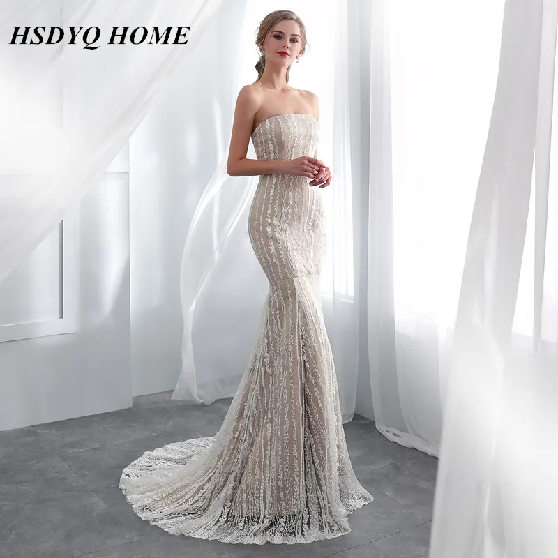 Simple Strapless Evening Dress Sleeveless Backless Lace-up Lace Edge Mermaid Women Formal Party Dress