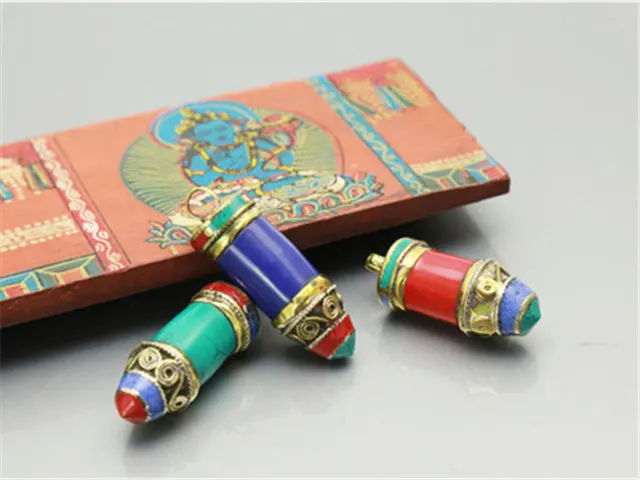 TBP298 Tibetan Amulet Nepal Hand Bullet Pendants Multi Colors