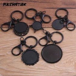 1pcs 20-40mm Round Black Cabochon Settings Metal Keyring Accessories Diy Blank Zinc Alloy Base Trays For Key Chain