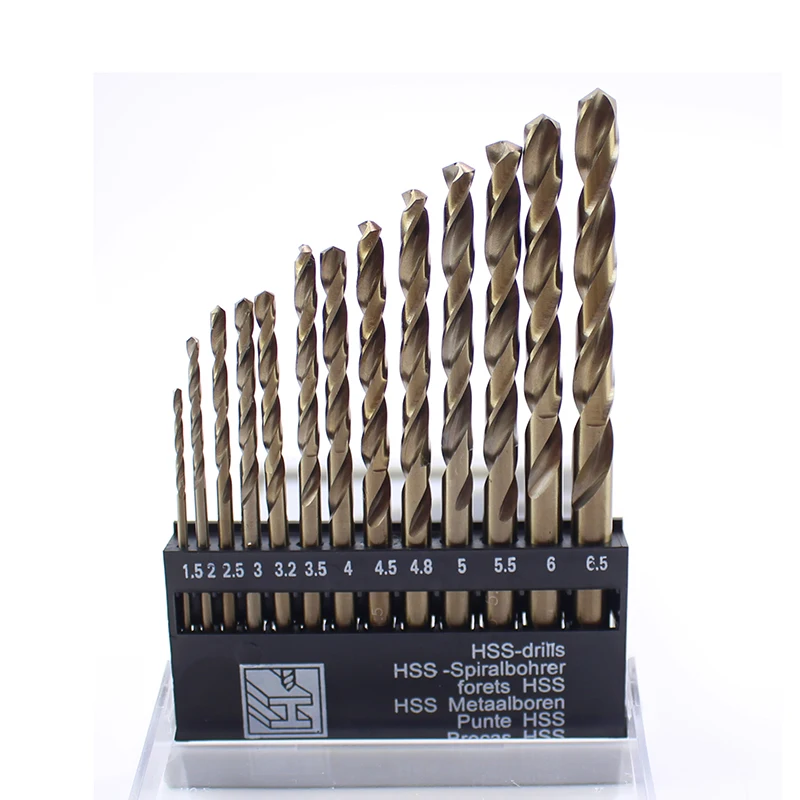 Ensemble de 13 forets à Cobalt M35, 1.5-6.5mm HSS, pour le perçage du métal, outils rotatifs en acier inoxydable