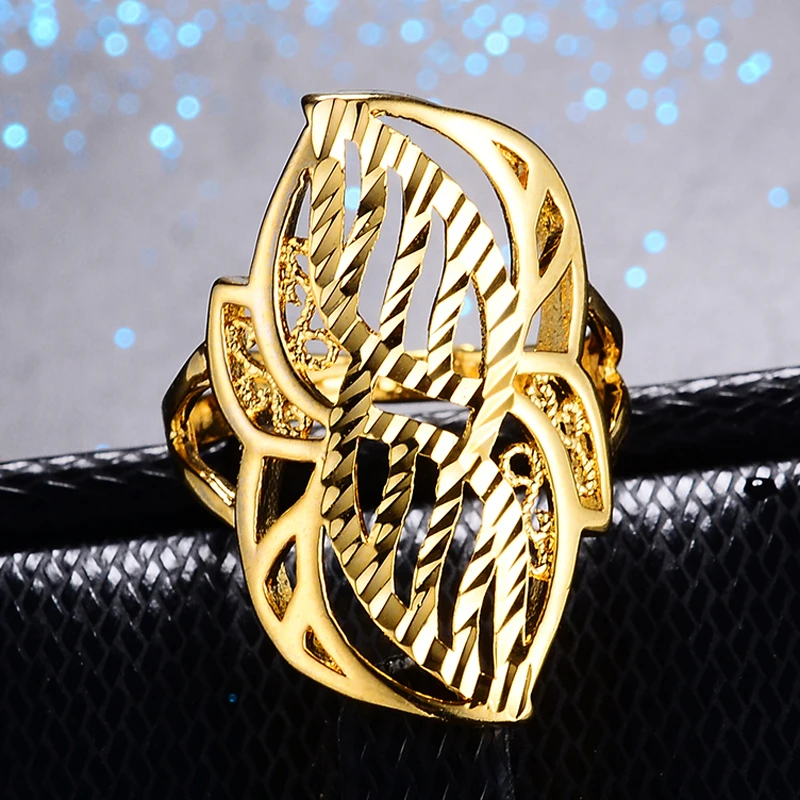 

Ethiopian Hollow Leaves Wedding Gold Color Rings For Women Men Eritrea Africa Middle East Italy French Womenjewelry R68