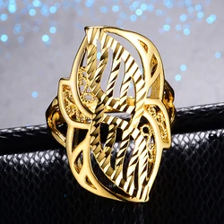 Ethiopian Hollow Leaves Wedding Gold Color Rings For Women Men Eritrea Africa Middle East Italy French Womenjewelry R68