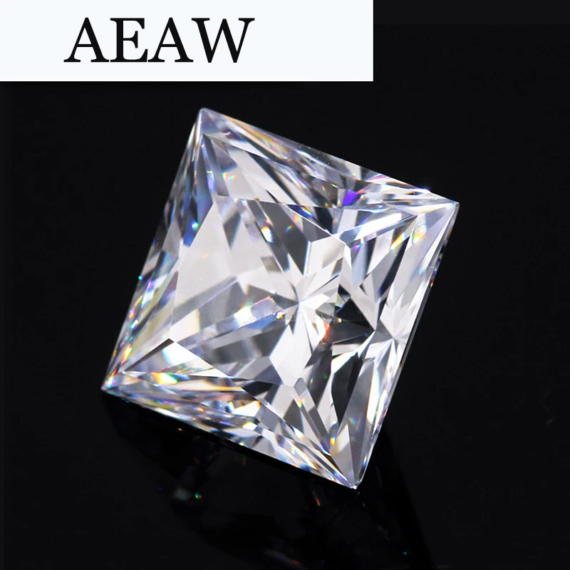 AEAW Princesa Corte Moissanite, 3 quilate, 8mm x 8mm, Cor F, Laboratório Diamante, Pedra Solta, Teste Positivo e Real Diamante