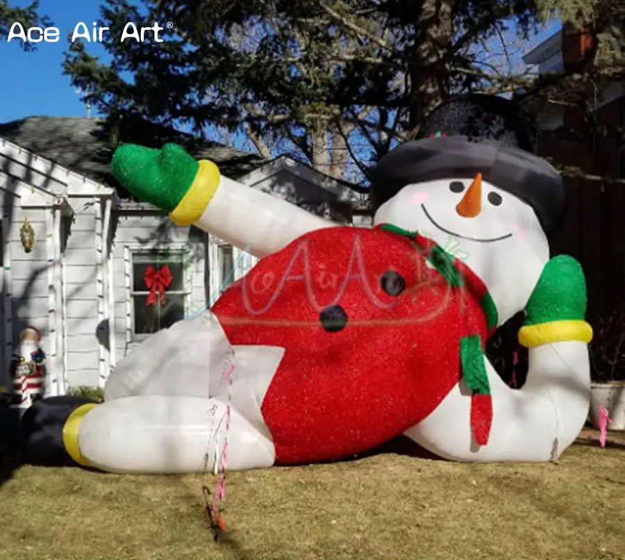 

Giant Lying Lighting Inflatable Christmas Snowman 6m L Christmas Decoration without Lights