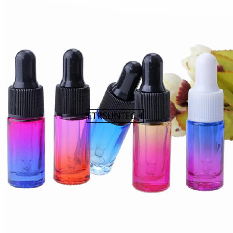 

100pcs 5ml Gradient Colorful Glass Bottle Perfume Sample Pipette Bottle with Glass Dropper Tubes Essential Oil Vial F3218