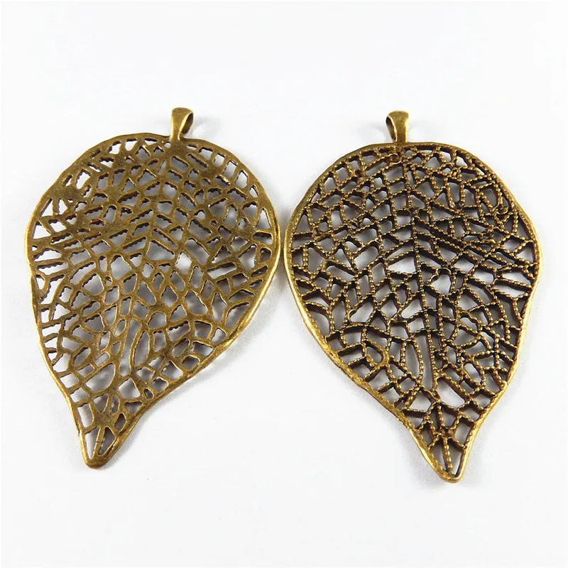 GraceAngie 3PCS Alloy Bronze Charm Simulated Natual Hollow Leaves Suspension Pendant Jewelry Connection Accessory 73*42*2mm