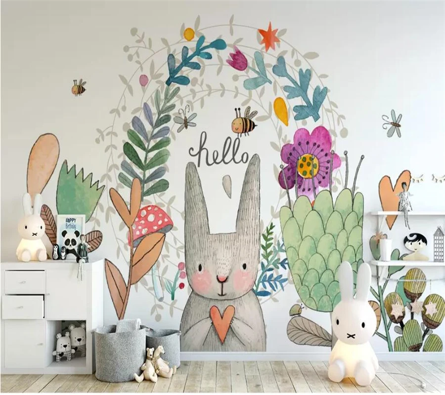 

wellyu Custom wallpaper papel de parede Nordic minimalist cartoon rabbit children's room background wall paper mural tapeta