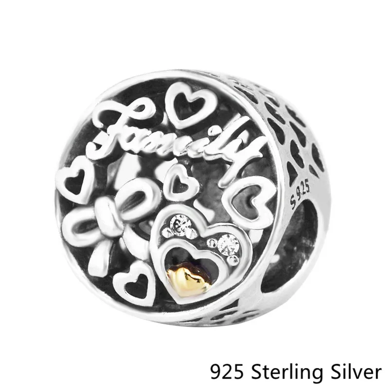 

925 Sterling Silver Family Tribute Charm With Clear CZ Fit Brand DIY Women Bracelets Autumn Jewelry Series